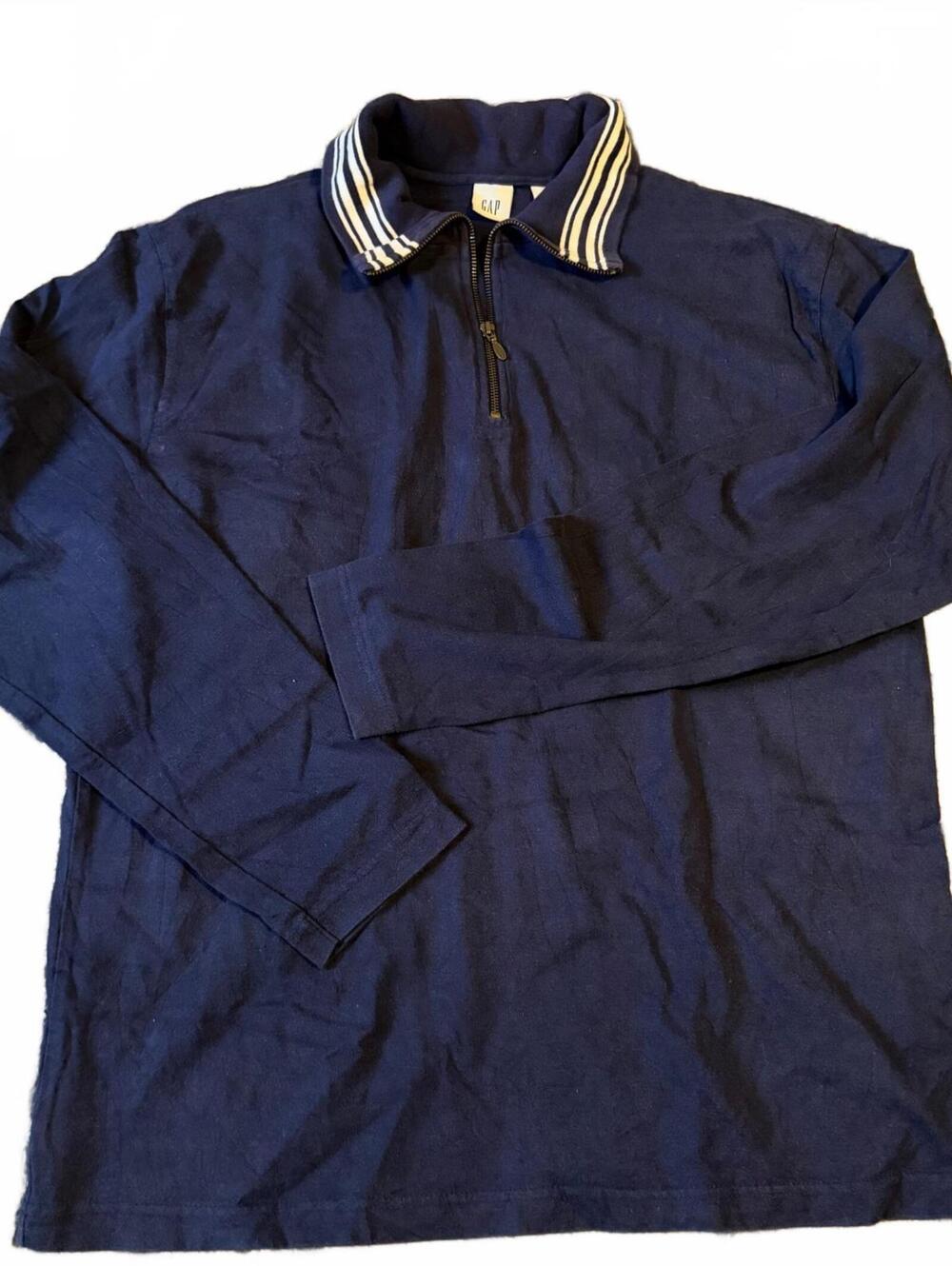 Vintage GAP Navy Blue Quarter Zip Pullover Size XL Striped Collar 90s Y2K